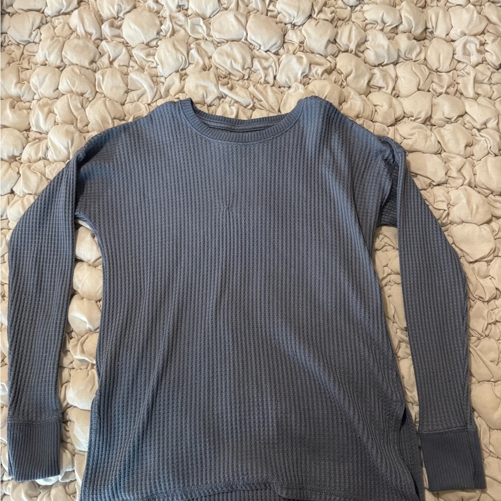 Abercrombie & Fitch Blue Blouse with Long Sleeves and Ribbed Texture